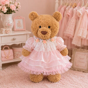 Large Bartholomew Bear & 16" Plush Clothes Outfit - Pink Organza Bubble Dress